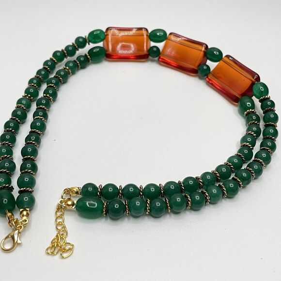 Artisan Handcrafted Green Gemstone Lucite Beaded Choker Collar Necklace Elegant - Picture 10 of 10